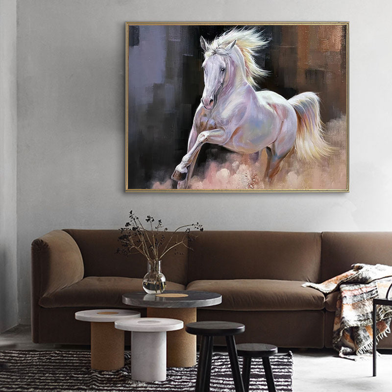 Large Wild Running Horses Painting Horse Canvas Wall Art White Horse Acrylic Painting For Sale