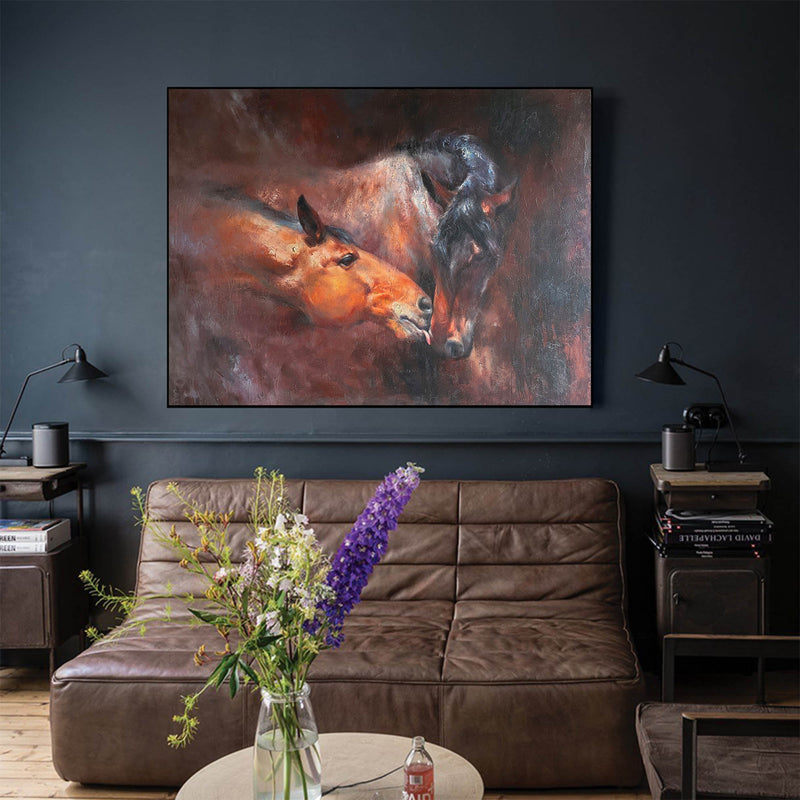 Modern Wild Horse Acrylic Painting Large Brown Horses Livingroom Canvas Wall Art For Sale