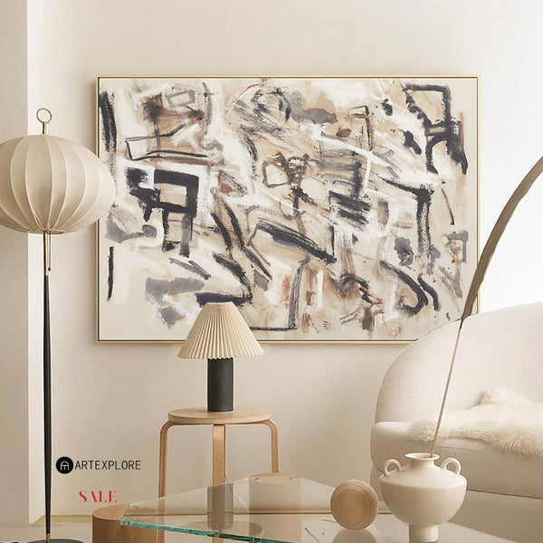 Beige Abstract Wall Art Beige Abstract Minimalist Painting Beige Acrylic Painting For Livingroom