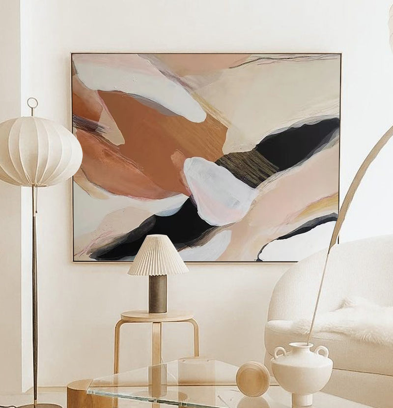 Modern Abstract Canvas Art Beige Abstract Wall Painting Large Beige Abstract Art For Sale