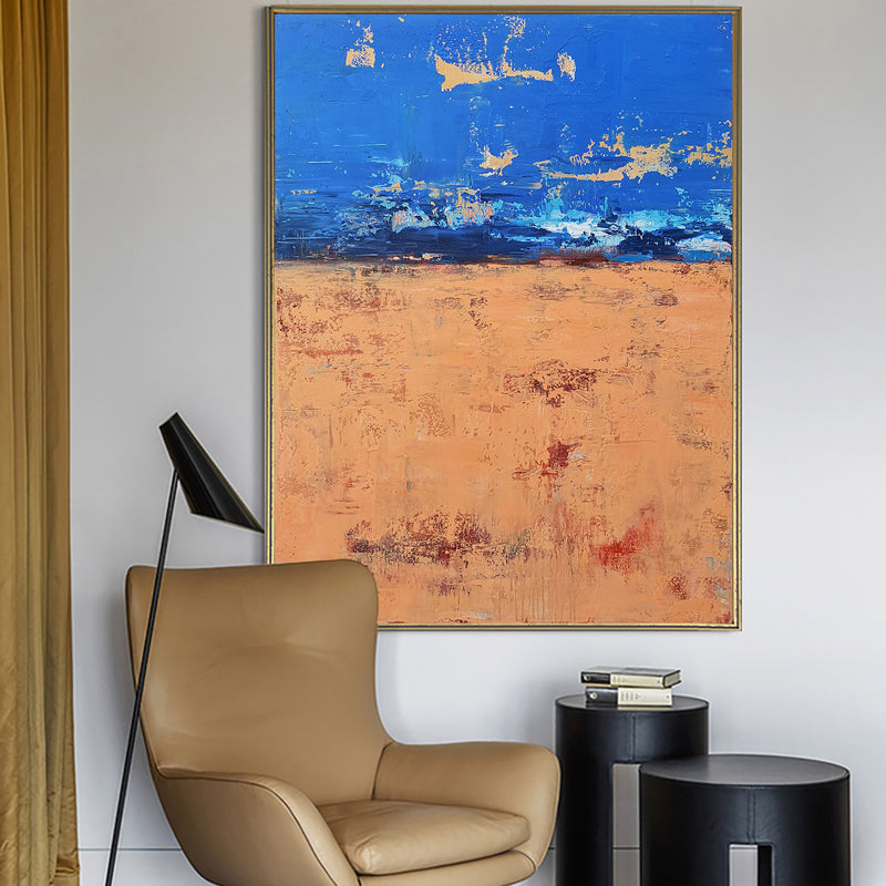 36X48 Original Abstract Canvas Art Blue And Brown Wall Art For Living Room