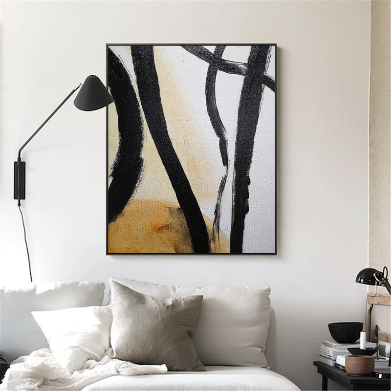 Black And White Minimalist Painting Minimal Line Art Painting Large Vertical Wall Art