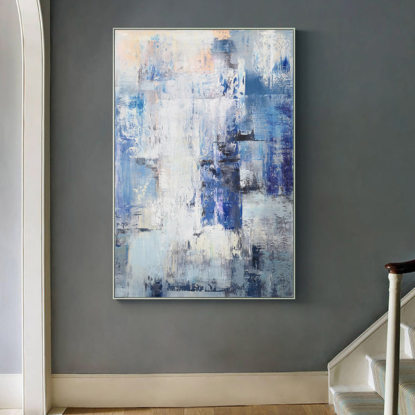 36 X 48 Vertical Blue And White Abstract Art Blue Wall Art For Living Room