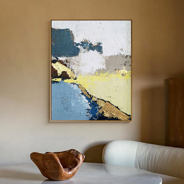 Acrylic Abstract Landscape Painting Gold Leaf Abstract Wall Art For Living Room  