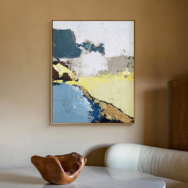 Acrylic Abstract Landscape Painting Gold Leaf Abstract Wall Art For Living Room  