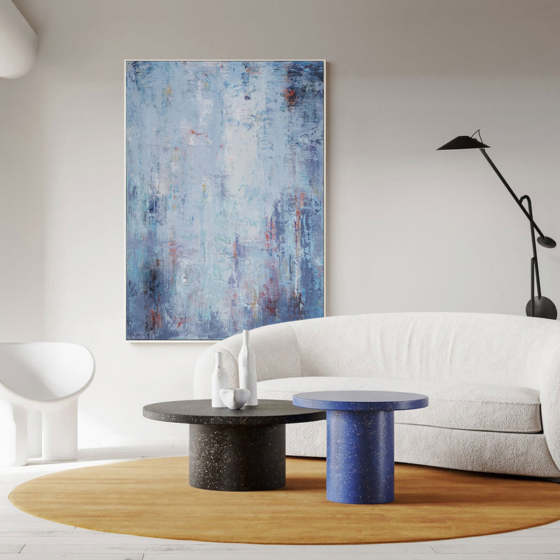 Large Light Blue Abstract Painting Original Oversized BLue And White Wall Art Canvas 