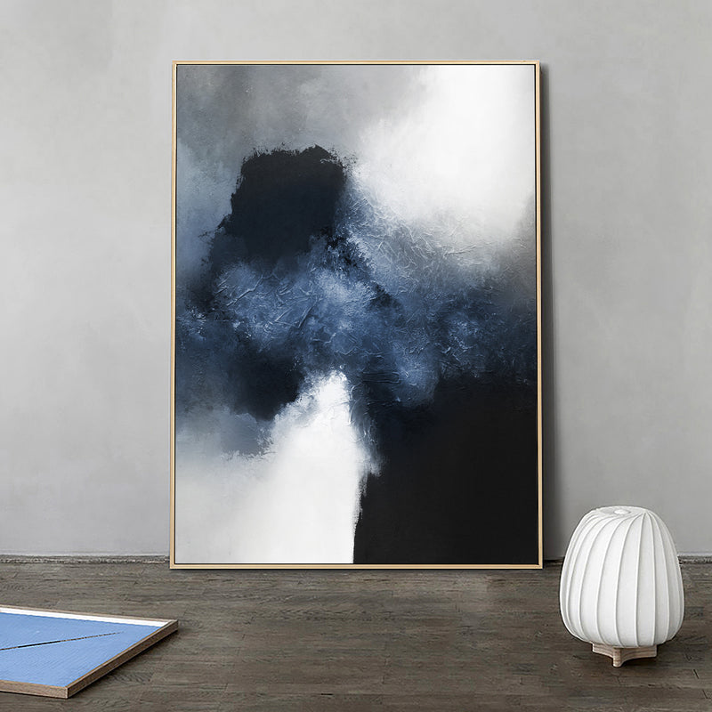 Oversized Navy Blue Abstract Painting Dark Blue Wall Art For Living Room