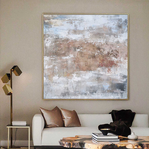 Square Grey And Rust Abstract Canvas Art Contemporary Textured Painting