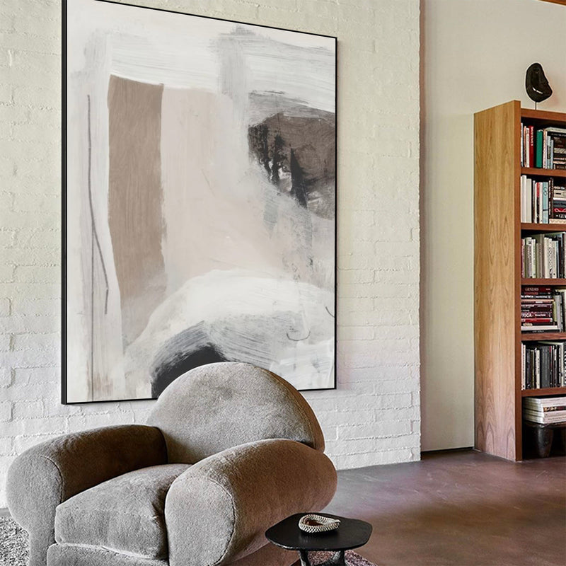 Beige Wabi-sabi Styling Canvas Wall Art Large Neutral Acrylic Painting Minimalist Art For Sale