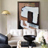 Large Brown Abstract Wall Art, Japanese Abstract Canvas Wall Art, Brown Abstract Acrylic Painting
