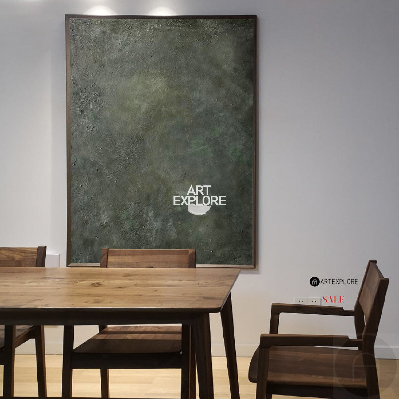 Modern Green Minimalist Canvas Art Pure Dark Green Painting Abstract Wall Art For Sale