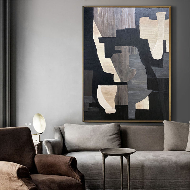 Black Beige Rich Textured Abstract Art Large Acrylic Painting Canvas Livingroom Artworks For Sale