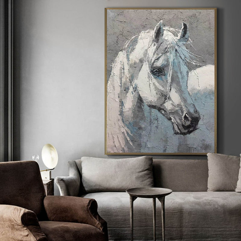 White Horse Painting Livingroom Canvas Artworks Horse Acrylic Painting Large Horse Wall Art For Sale