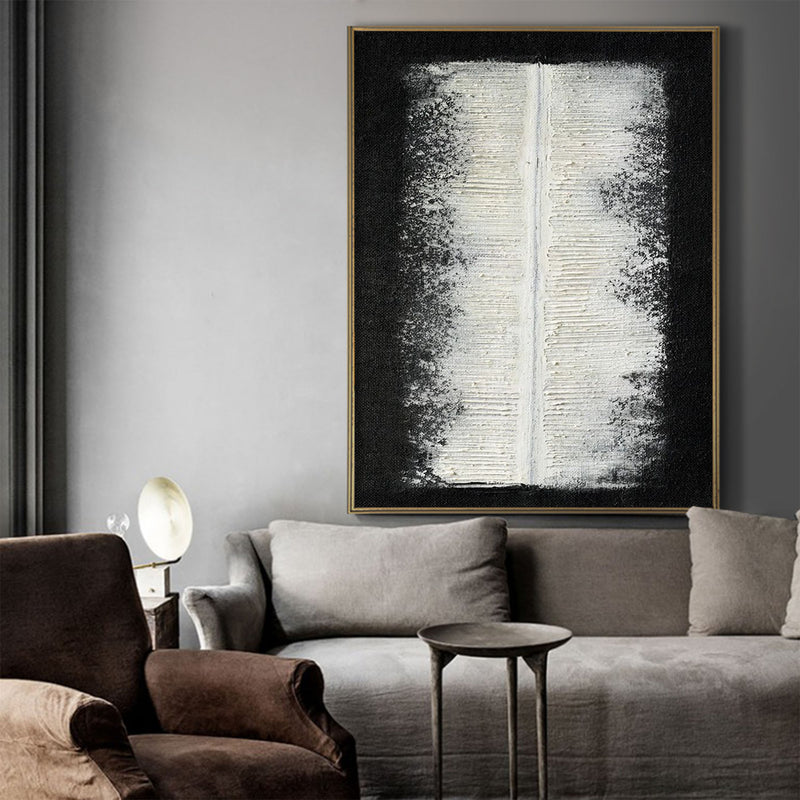 Black And White Minimalist Artworks Acrylic Painting Japandi Livingroom Canvas Wall Art For Sale