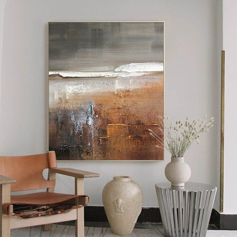 Large Brown Landscape Acrylic Painting Livingroom Canvas Wall Art Modern Abstract Landscape Painting For Sale