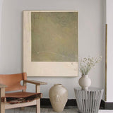 Wabi-sabi Minimalist Canvas Art Beige Green Minimalist Wall Art Acrylic Painting For Livingroom