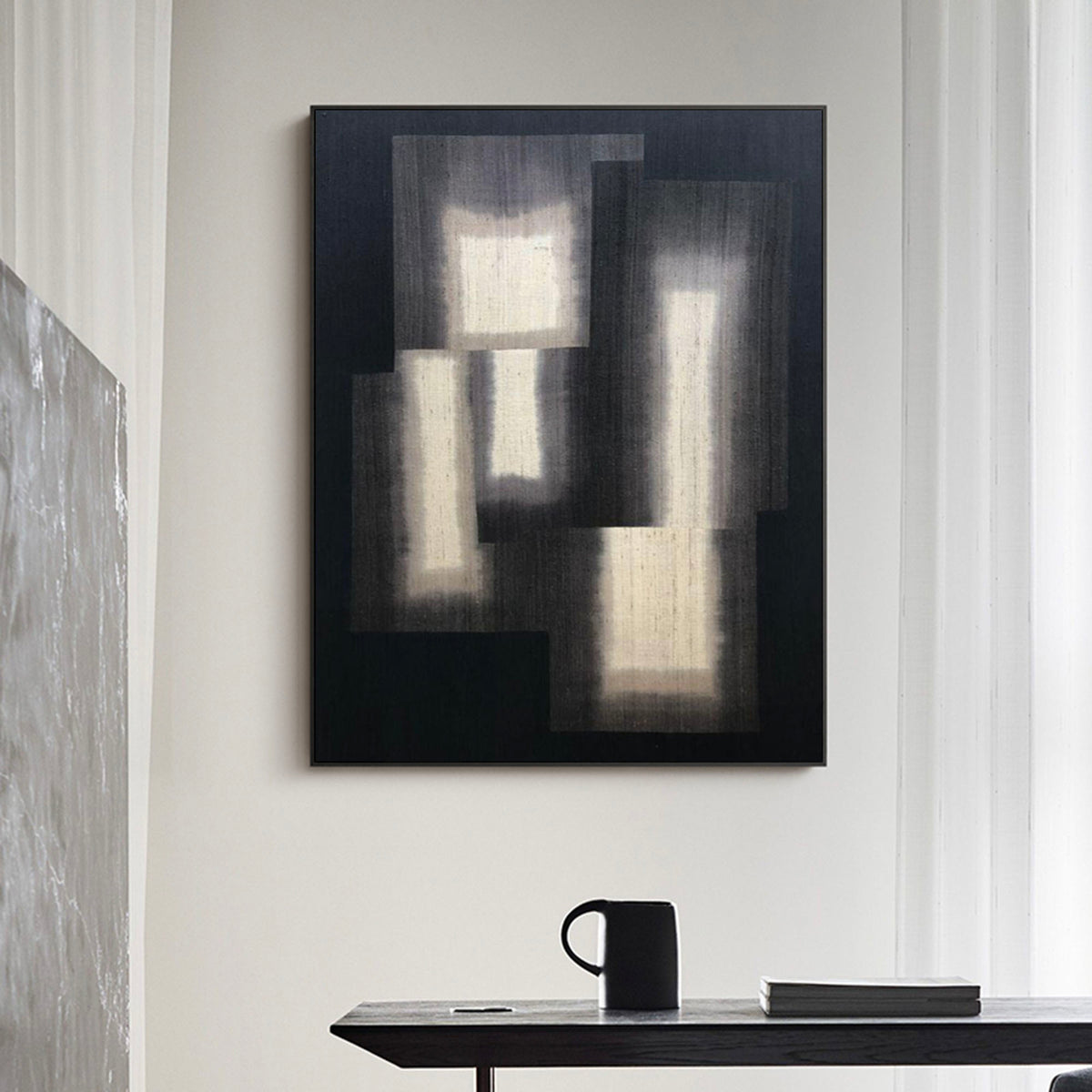 Black And Beige Painting Abstract Canvas Art Minimalist Wall Art Geometric Art| Artexplore
