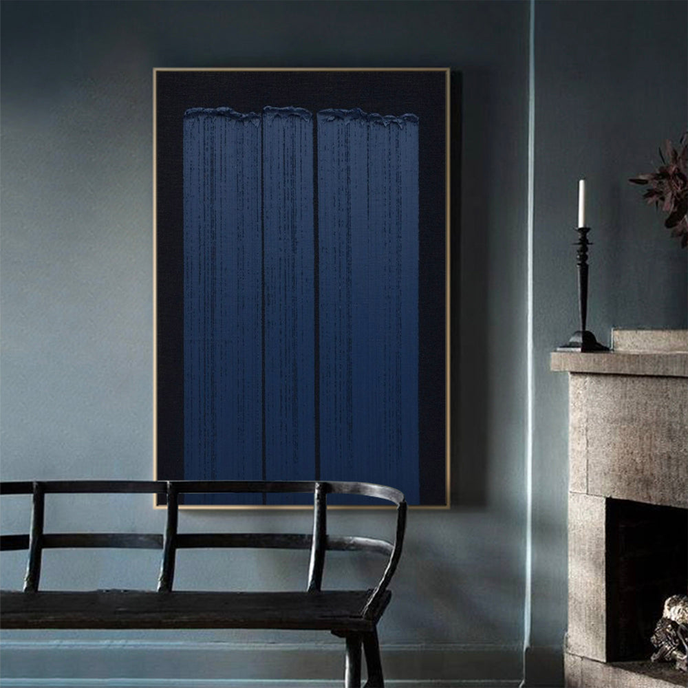 Wabi-sabi Black Blue Acrylic Painting Blue Minimalist Painting Blue 3D Textured Painting Modern Minimalist Art