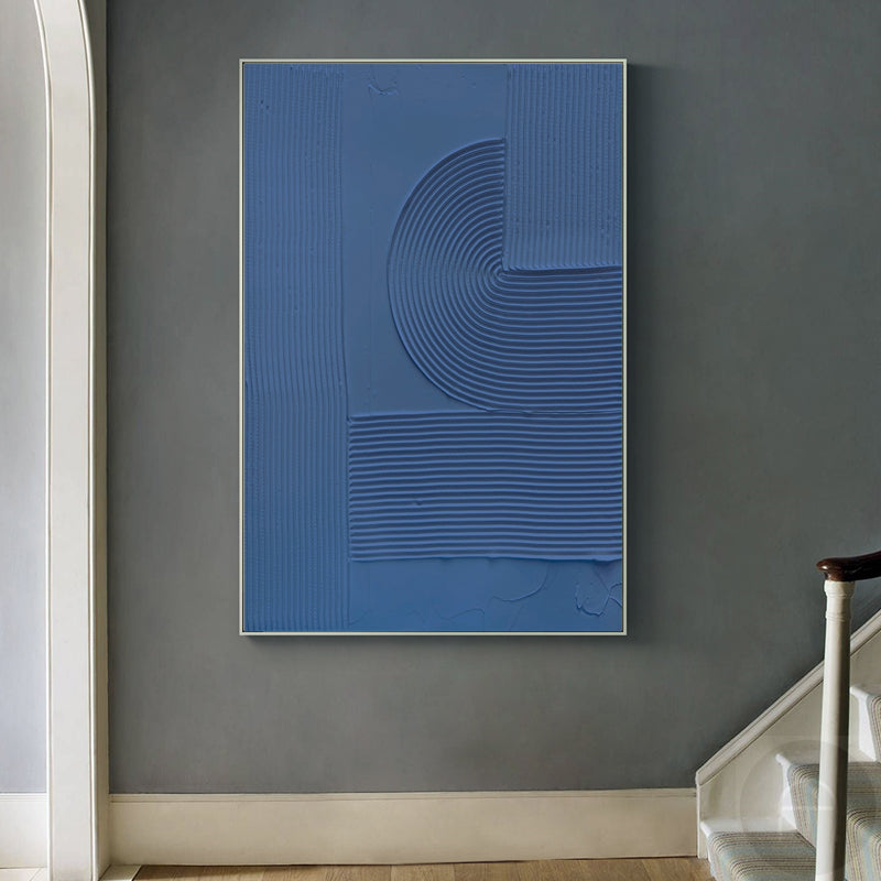 3D Blue Textured Abstract Wall Art Blue 3D Minimalist Painting Large Blue Abstract Painting