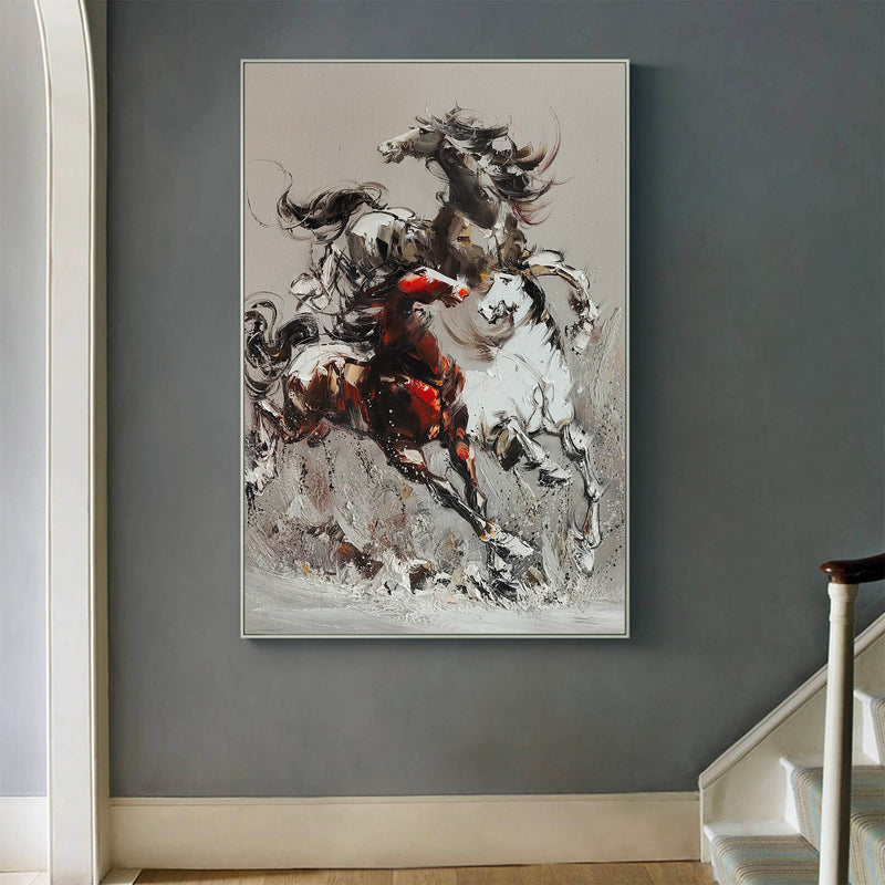 Running Horses Oil Painting Heavy Textured Horses Canvas Art Large Wild Horses Wall Art For Sale