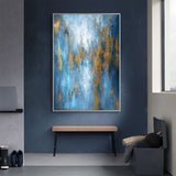 Blue Gold Abstract Wall Art Modern Canvas Wall Art Large Acrylic Abstract Painting For Livingroom