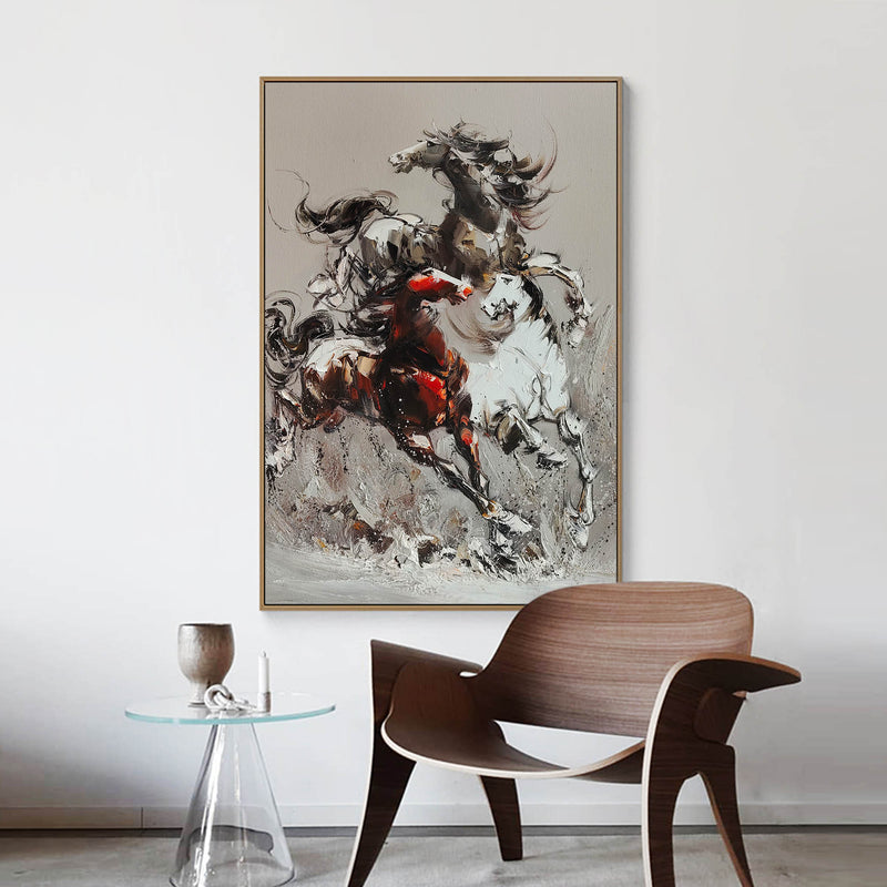 Running Horses Oil Painting Heavy Textured Horses Canvas Art Large Wild Horses Wall Art For Sale