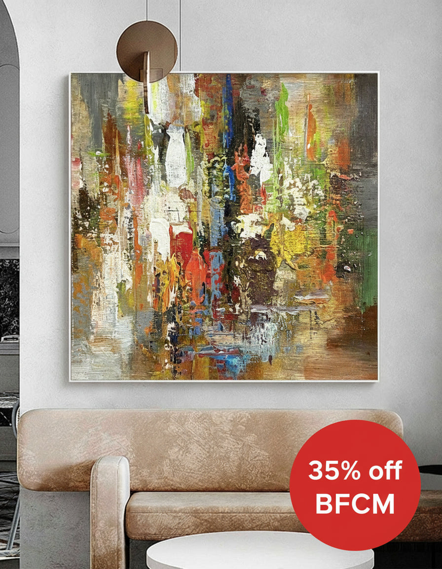 Colorful Abstract Wall Art, Rich Textured Canvas Art, Modern Large Acrylic Painting For Sale