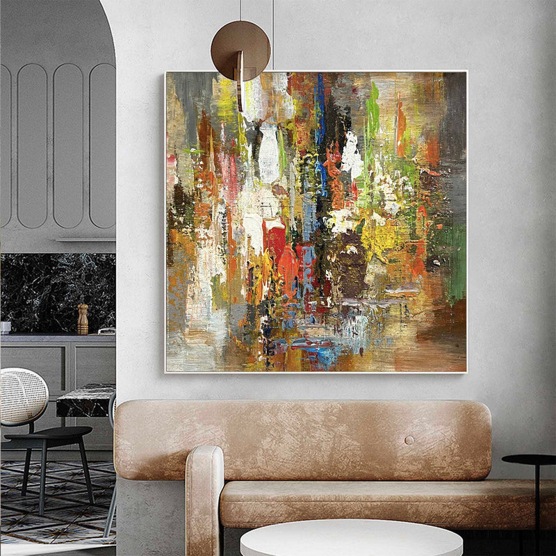 Colorful Abstract Wall Art, Rich Textured Canvas Art, Modern Large Acrylic Painting For Sale