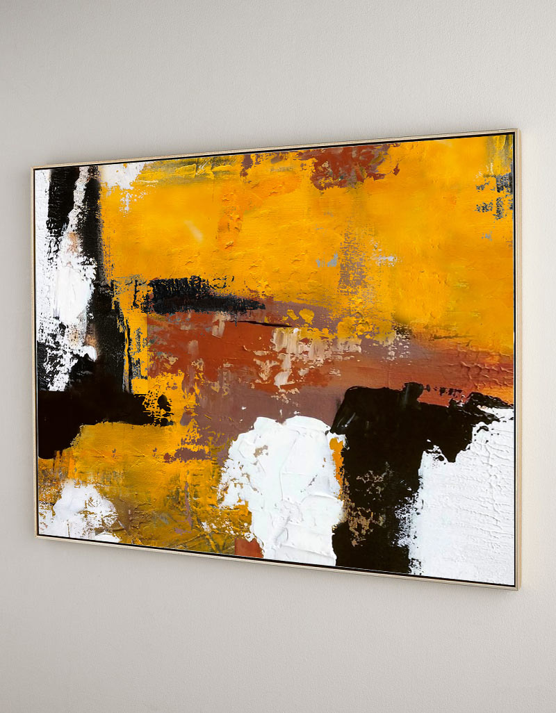 Original Textured Abstract Modern Painting On Canvas Orange White Black