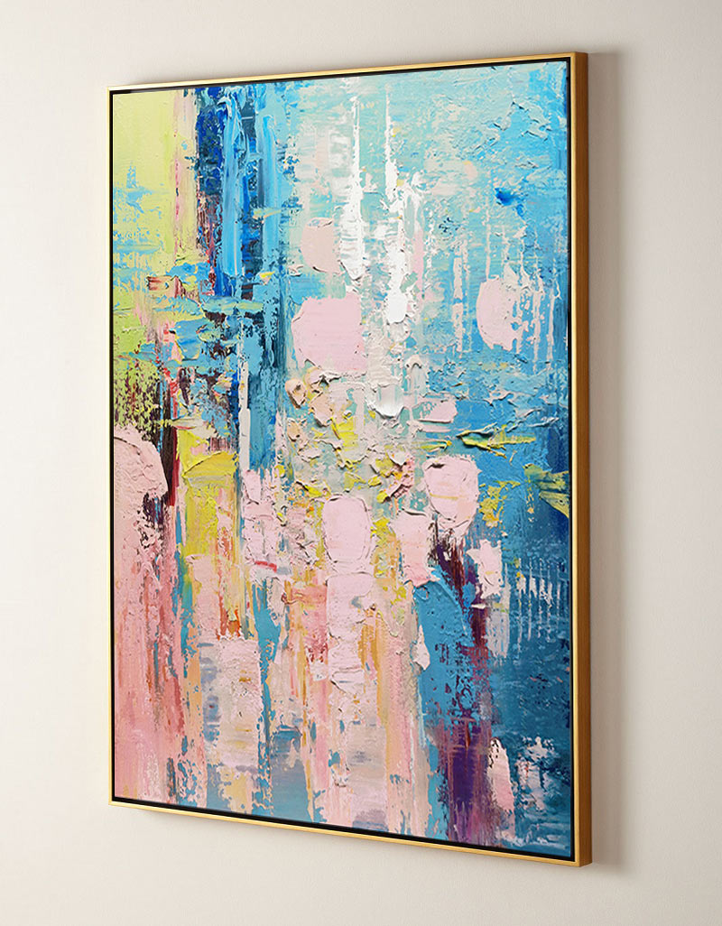 Large Colorful Abstarct Wall Art Extra Large Vertical Pink And Blue Abstract Art Textured Colorful Canvas Wall Art