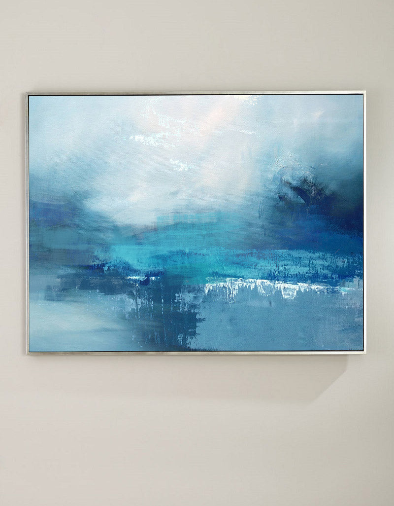 Abstract Ocean Painting Large Coastal Wall Art Blue Seascape Oil Painting