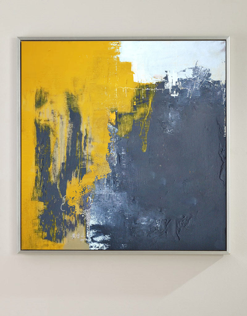 Yellow And Gray Wall Art Grey and Orange Modern Abstract Canvas Art