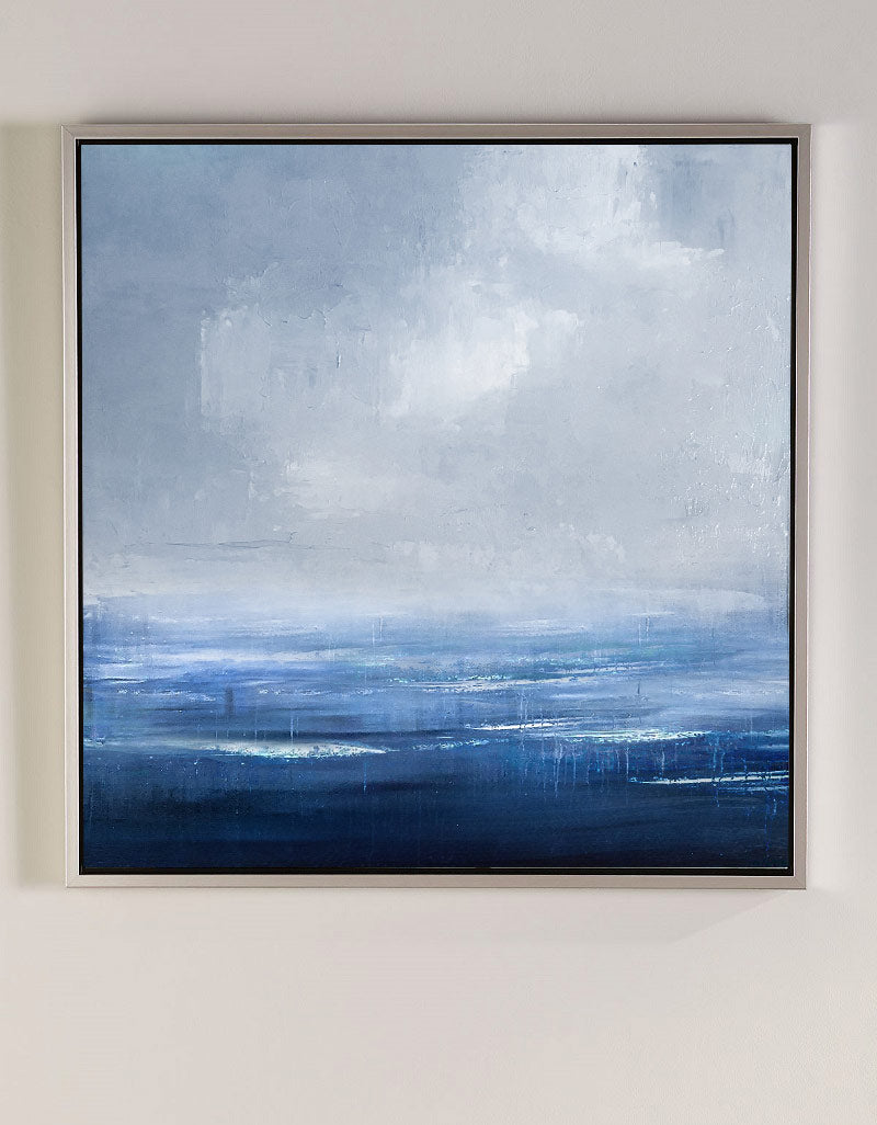 Blue Abstract Ocean Painting On Canvas Framed Modern Ocean Canvas Art Large Canvas Wall Art