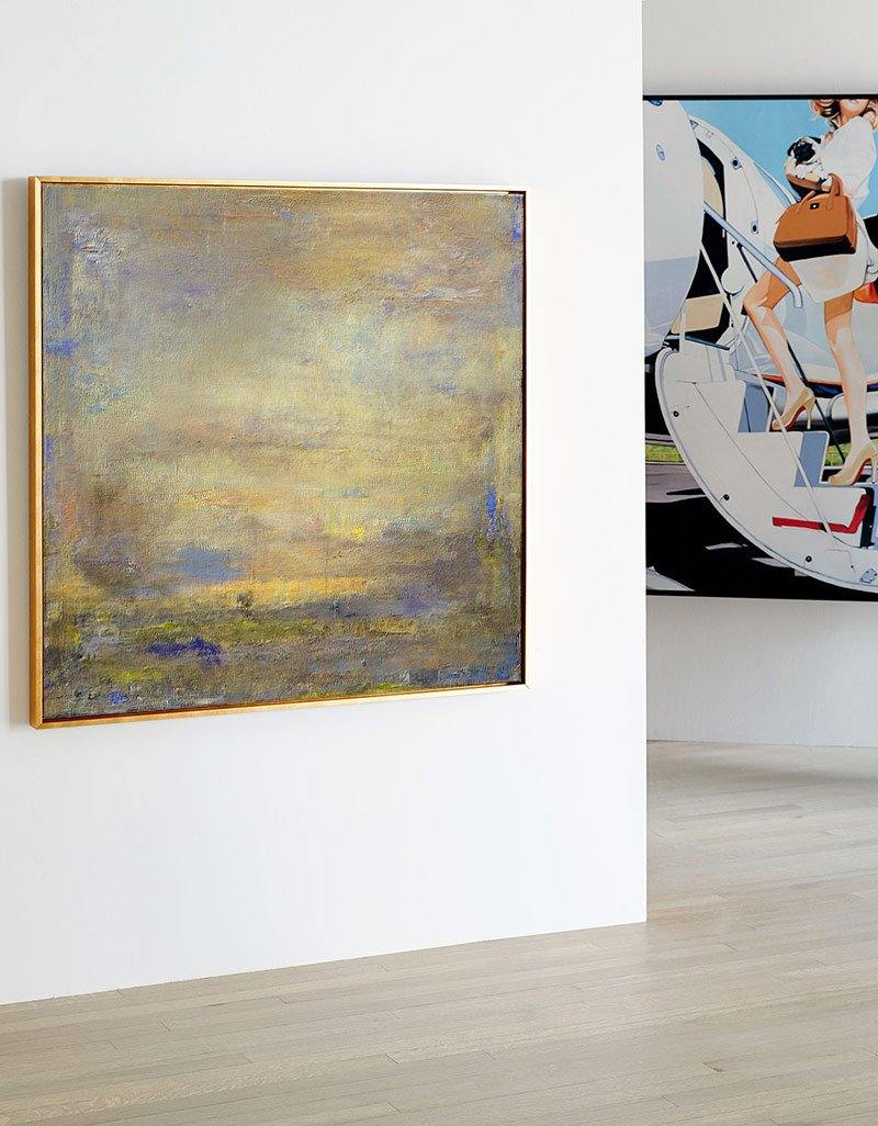 Yellow Abstract Painting Square Modern Canvas Art Extra Large Artwork
