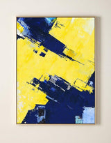 Original Texture Palette Blue Yellow Abstract Oil Painting On Canvas Abstract Painting With Palette Knife