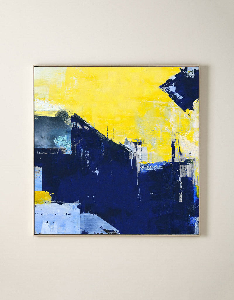 Orange Abstract Art Navy Blue Canvas Painting Custom Canvas Wall Art