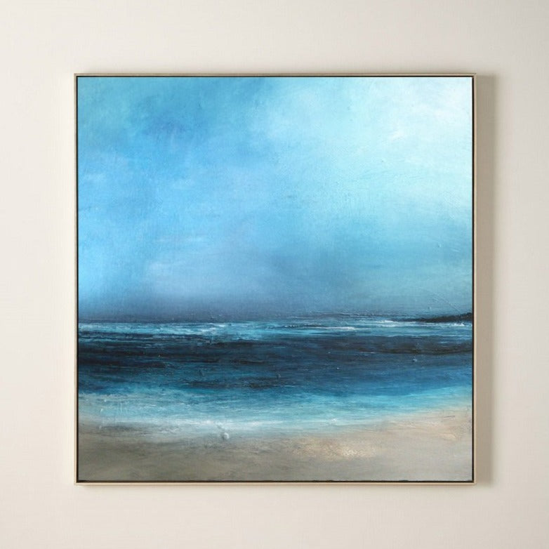 Large Beach Artwork Square Blue Ocean Painting Oversized Beach Canvas Wall Art