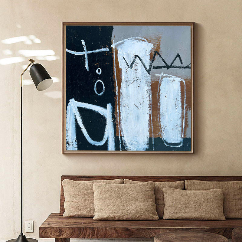 Large Abstract Painting Modern Canvas Wall Art Black And Brown Acrylic Painting For Livingroom