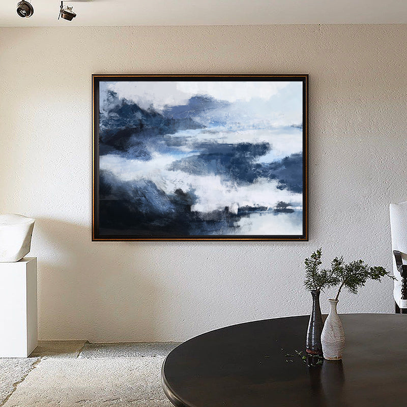 Abstract Horizontal  Black And Blue Wall Art Abstract Landscape Paintings 