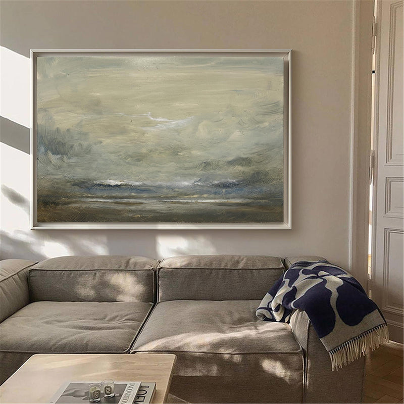 Color Beige Impressionist Seascape Paintings Large Beach Canvas Wall Art Modern Beach Art