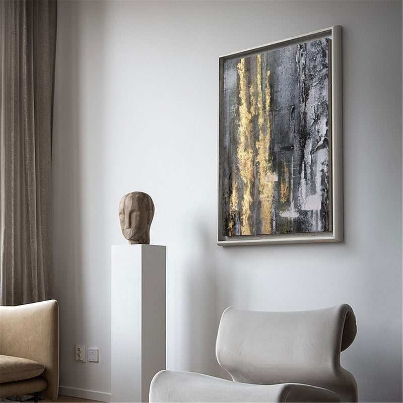 Big Grey And Gold Artwork Oversized Framed Wall Art X Large Wall Art