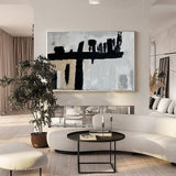Wabi-sabi Black Beige Abstract Wall Art, Modern Abstract Acrylic Painting On Canvas, Interior Decor Painting