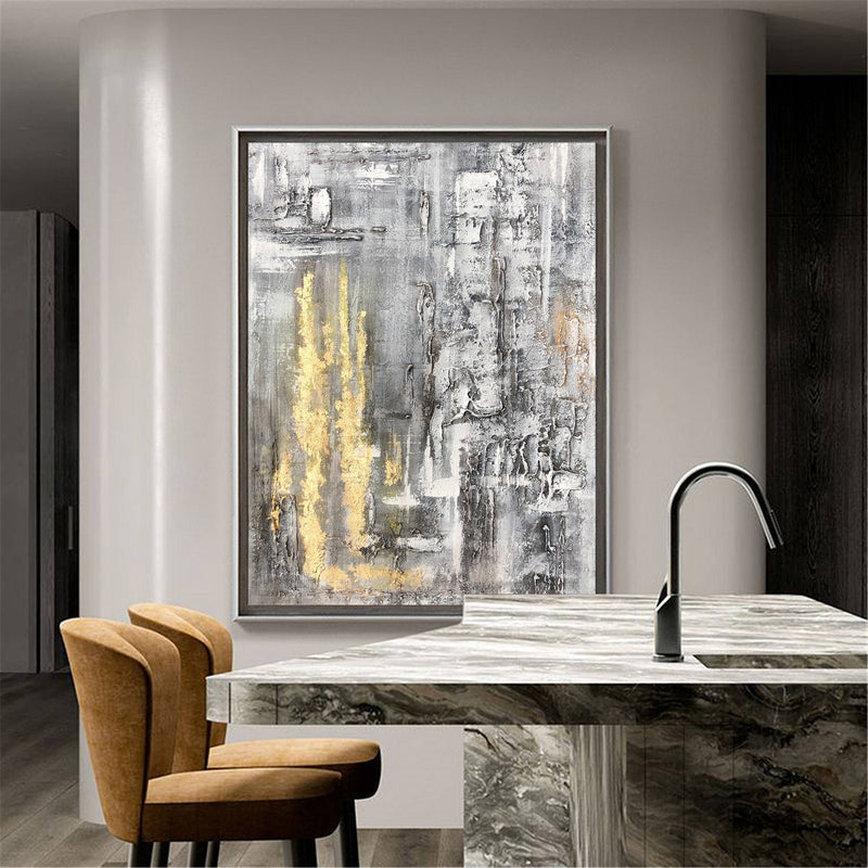 Abstract Gold Wall Art Grey And Gold Wall Art Huge Vertical Wall Art