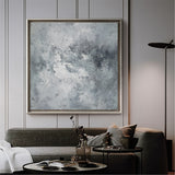 Large Framed Grey Abstract Canvas Painting In Acrylic For Bedroom