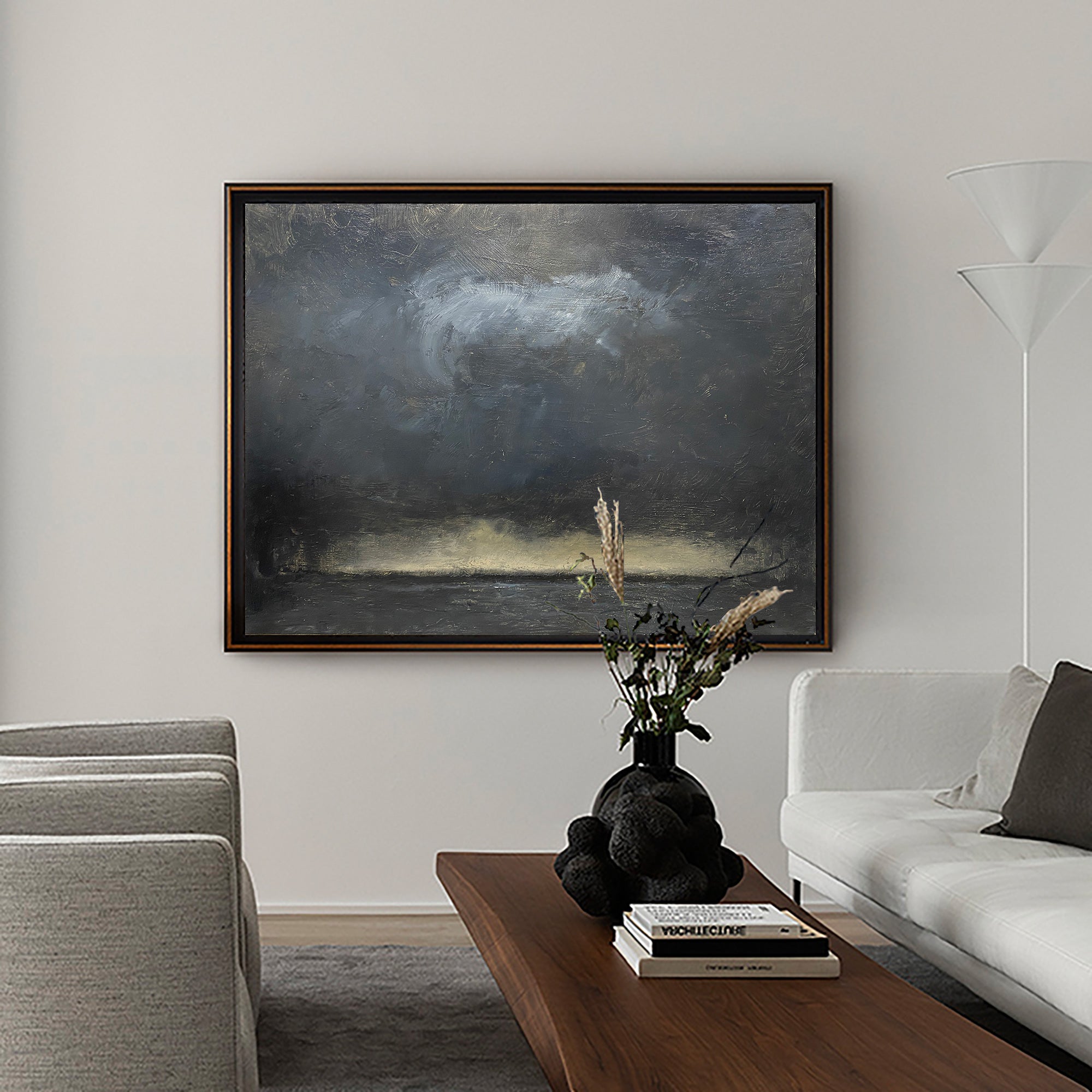 Impressionist Seascape Black and Gold Abstract Art Paintings Large Beach Canvas Wall Art  Modern Beach Art
