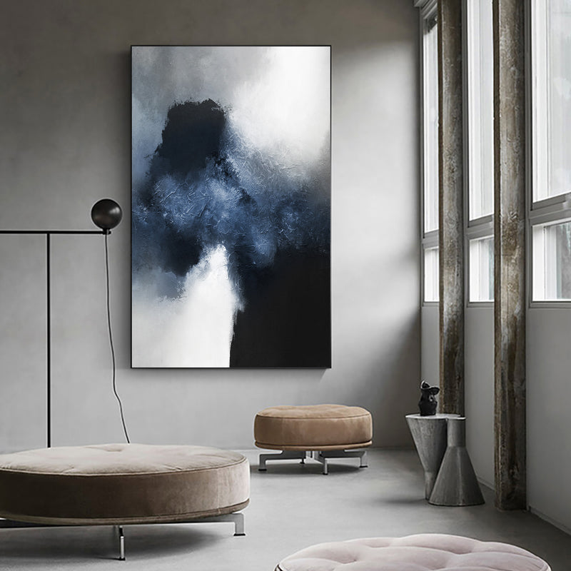 Oversized Navy Blue Abstract Painting Dark Blue Wall Art For Living Room