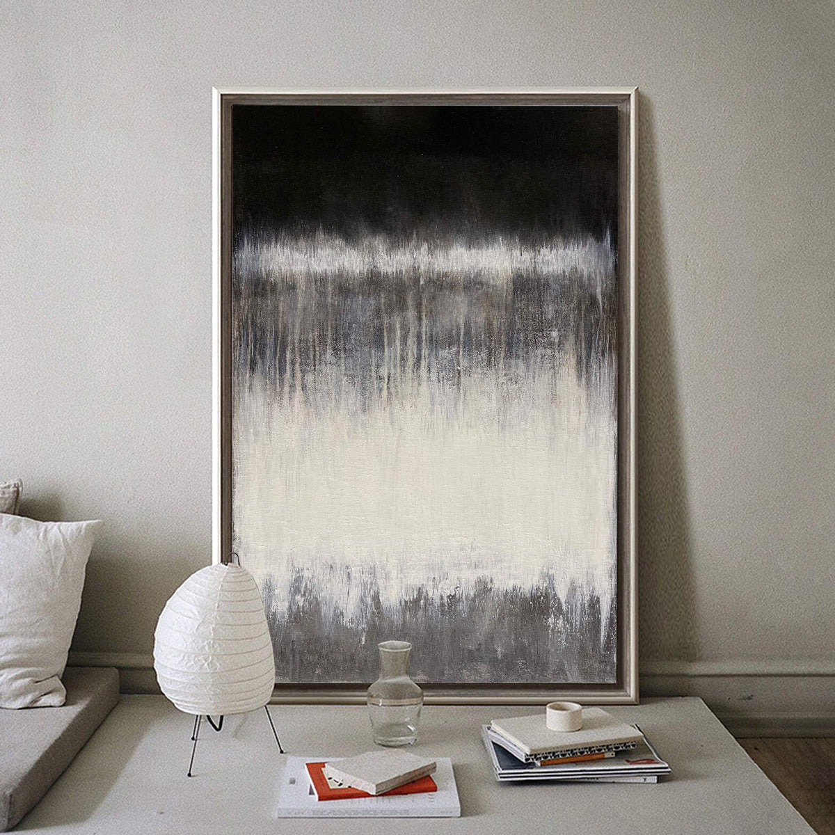 Extra large Abstract Contemporary Art Modern Abstract Painting On Canvas Acrylic Large Black White Grey Wall Art 