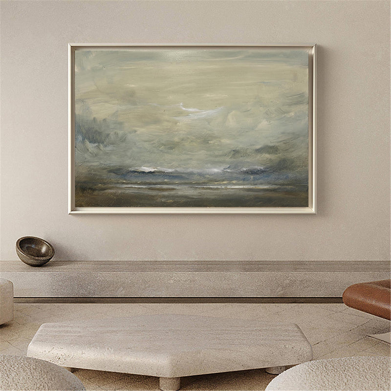 Color Beige Impressionist Seascape Paintings Large Beach Canvas Wall Art Modern Beach Art