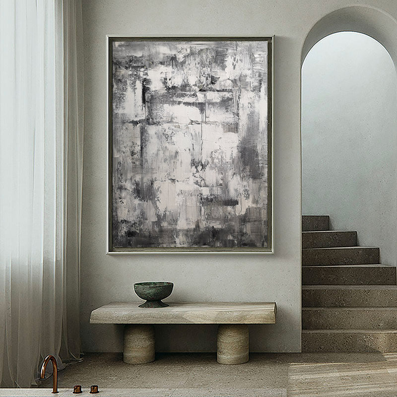 36 x 48 Vertical Grey Abstract Art Canvas Painting For Living Room