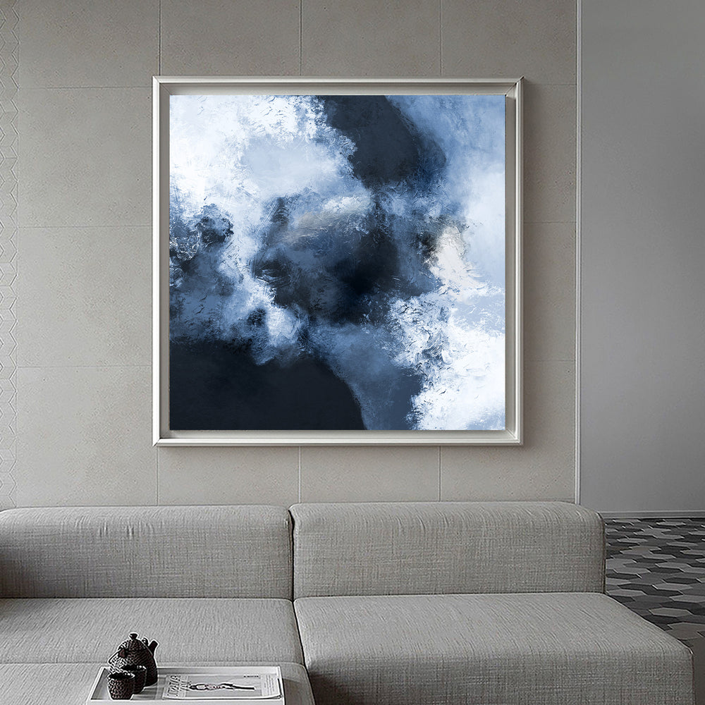 Blue Abstract Art Large Square Blue Wall Art Oversize Canvas Art Textured